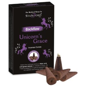Backflow incense cones in decorative packaging featuring a unicorn design.