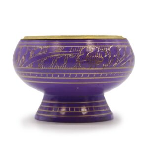 Handmade purple charcoal incense jar with golden patterns for rituals.