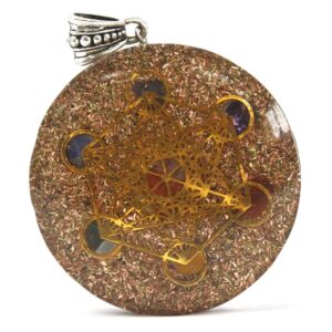 Large Orgonite Power Pendant featuring multi power chakra design with gemstone chips.