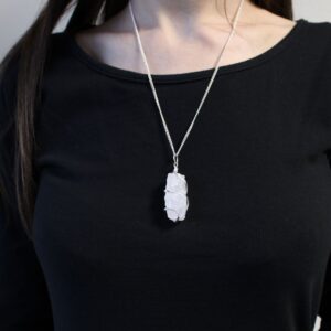 Cascade Wrapped Gemstone Necklace featuring rough opalite with a milky-white surface.
