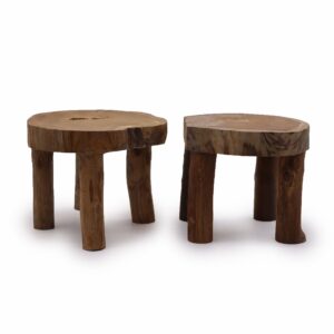 Elegant teak wood display pads perfect for showcasing decorative items.