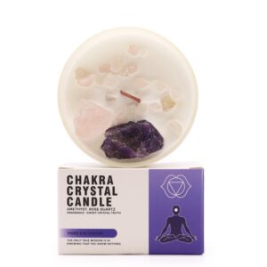 Third Eye Chakra Crystal Candle with Amethyst and Rose Quartz crystals