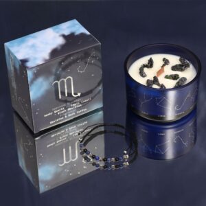Zodiac Crystal Candle with gemstone bracelet for Scorpio in rich packaging