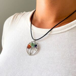Tree of Life Pendant featuring seven vibrant gemstones for balance and harmony.