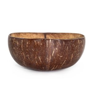 Handmade medium coconut bowl with a polished finish, showcasing unique natural patterns.