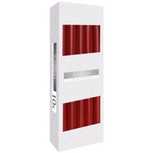 Burgundy taper candle, perfect for creating a warm and inviting atmosphere.