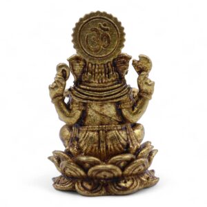 Handcrafted brass Ganesha figurine seated on a lotus, symbolising prosperity.