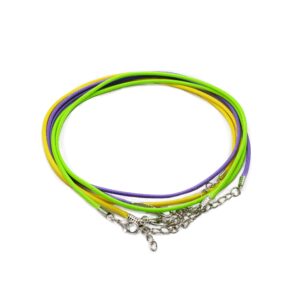Assorted waxed pendant cords in various colours with metal clasps.