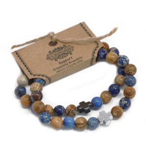 Set of two stretch friendship bracelets featuring sodalite and picture stone.