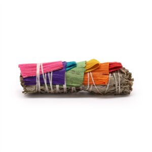 Smudge stick made from white sage and seven corn leaves for cleansing rituals.