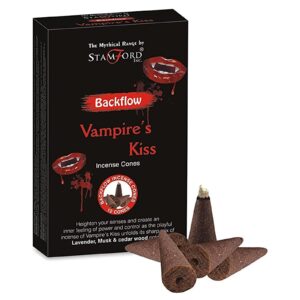 Backflow incense cones in decorative packaging with a mystical theme.