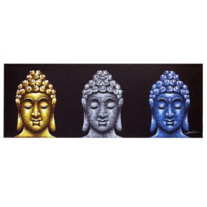 Elegant black Buddha painting with three heads, perfect for home decor.