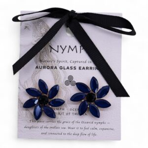Royal Blue vintage glass earrings with delicate flower design and stainless steel accents.