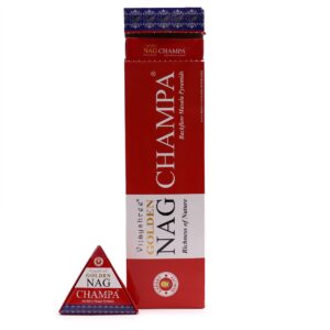 Jumbo Golden Nag - Champa backflow incense cones with smoke cascading downwards.