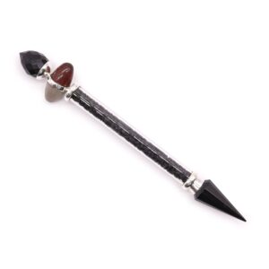 Shiva Lingam magic wand made from black tourmaline and agate for protection.
