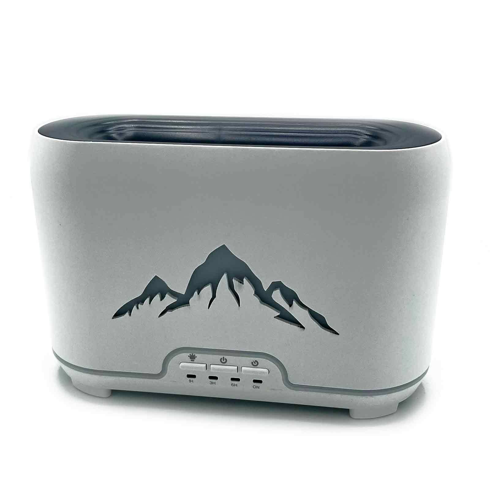 Himalayas Aroma Diffuser with flame effect and remote control in a serene setting.