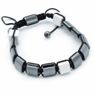 Stylish Magnetic Hematite Shamballa Bracelet with White Jasper Cuboids