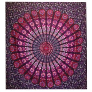 Peacock mandala bedspread in purple, perfect for home decor and gifting.