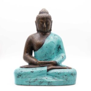Medium Buddha statue in turquoise and stone, perfect for home decor.