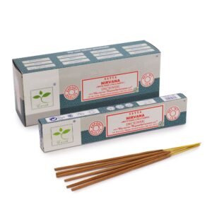 Satya Incense pack featuring Nirvana scent with white sage and palo santo.