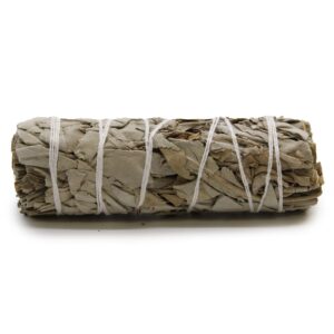 Handcrafted white sage smudge stick for cleansing and purification rituals.