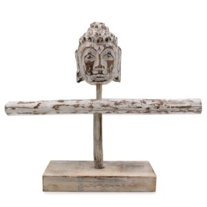 Elegant whitewashed wooden jewellery stand with a Buddha design.