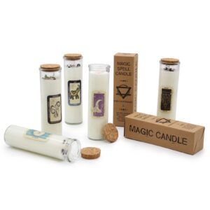Soy wax candle with Tiger Eye gemstones and cinnamon scent for confidence.