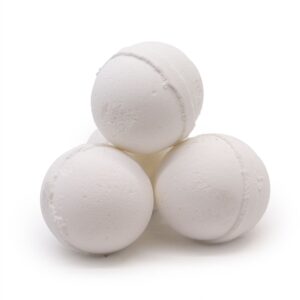 Set of three bath bombs with soothing essential oils for relaxation.