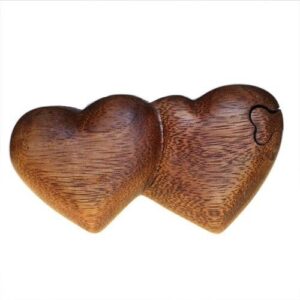 Handmade Sheesham wood Bali Magic Box featuring twin hearts design.