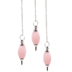 Rose quartz lingam shaped gemstone pendulum for spiritual practices.