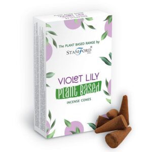 Violet Lilly plant-based incense cones in a decorative box.