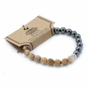 Faceted gemstone bracelet made with polished picture jasper beads.