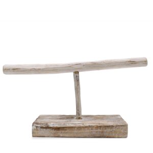 Elegant whitewashed wooden jewellery stand for displaying accessories.