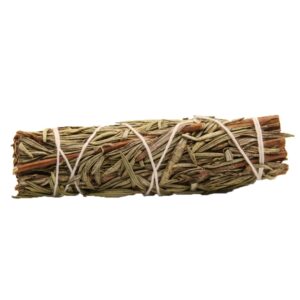 White sage and lavender smudge stick for cleansing and meditation.