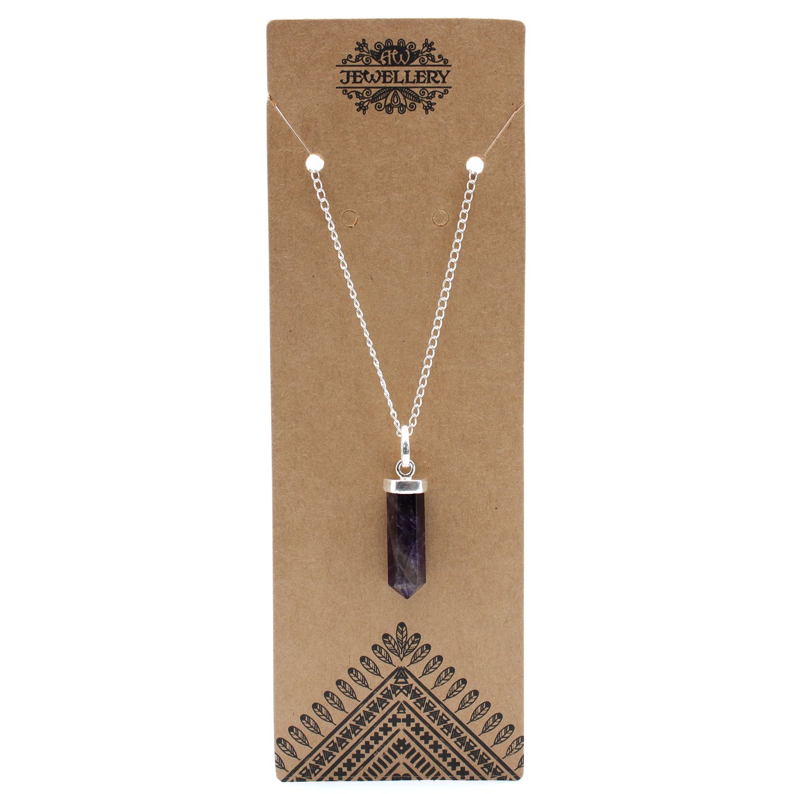 Amethyst gemstone classic point pendant on a delicate chain.