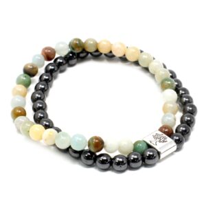 Amazonite magnetic gemstone bracelet with elastic band for comfortable wear.