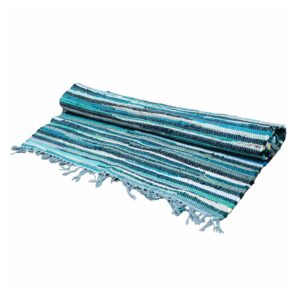 Large aqua blue rag rug measuring 150x90cm, perfect for home decor.
