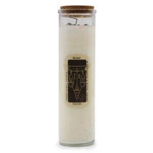 Soy wax candle with black agate and white jasper gemstones, ylang ylang scent.