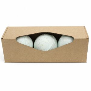 Set of three bath bombs in vibrant colours for a calming bath experience.