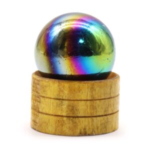 40mm amethyst aura gemstone sphere with a stand, perfect for home decor.