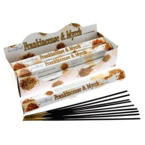 Hexagonal incense sticks with a rich frankincense and myrrh scent.