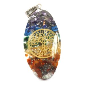Orgonite Power Pendant featuring seven stone chakra design with a tree motif.
