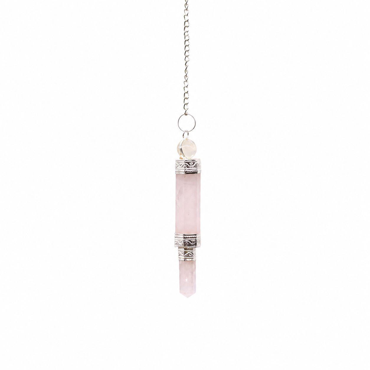 Rose Quartz pendulum with silver chain and gemstone bead for dowsing