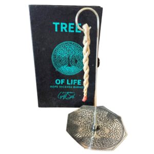 Rope incense and silver plated holder set featuring the Tree of Life design.