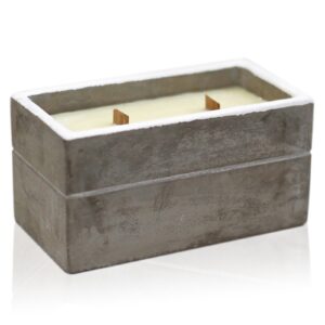 Unique Wooden Wick Concrete Candle in Spiced South Sea Lime scent.