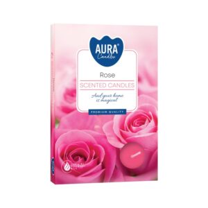 Set of six rose-scented tealights for a calming atmosphere.