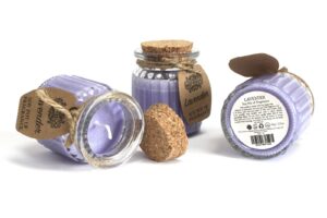 Winter Berry soy candle pot in a reusable glass jar with cork lid and twine label.