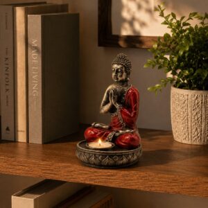 Medium red Buddha candle holder, hand painted by Bali artisans.