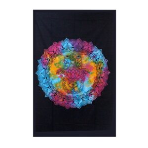 Handmade black cotton bedspread featuring a Hamsa design, perfect for wall hanging.