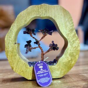 Amethyst Gemstone Tree Garden in a carved mango wood ring with 60 chipstones.